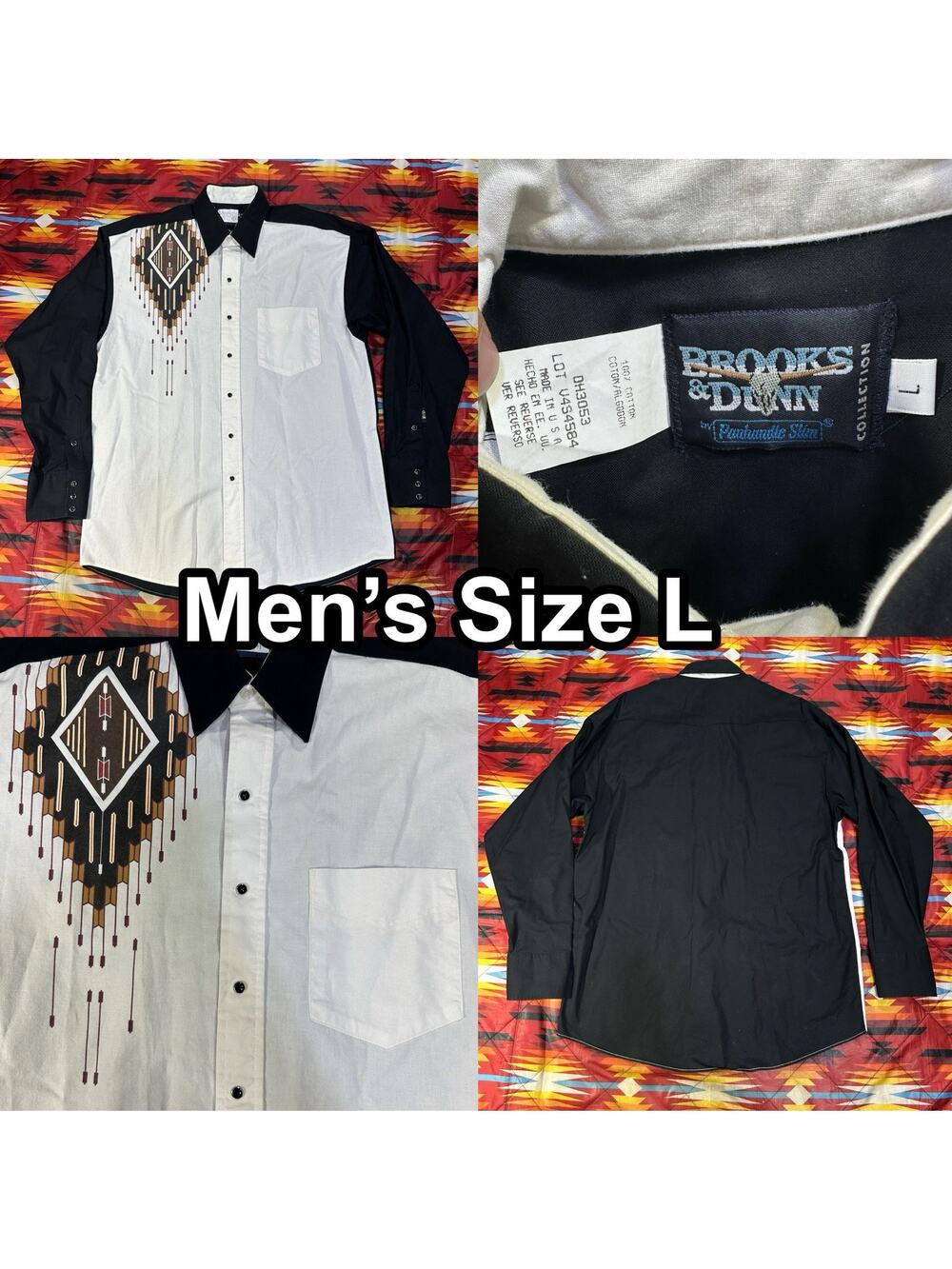 Brooks & Dunn Men’s Size Large Western Shirt Aztec Rodeo Black Snap Aztec